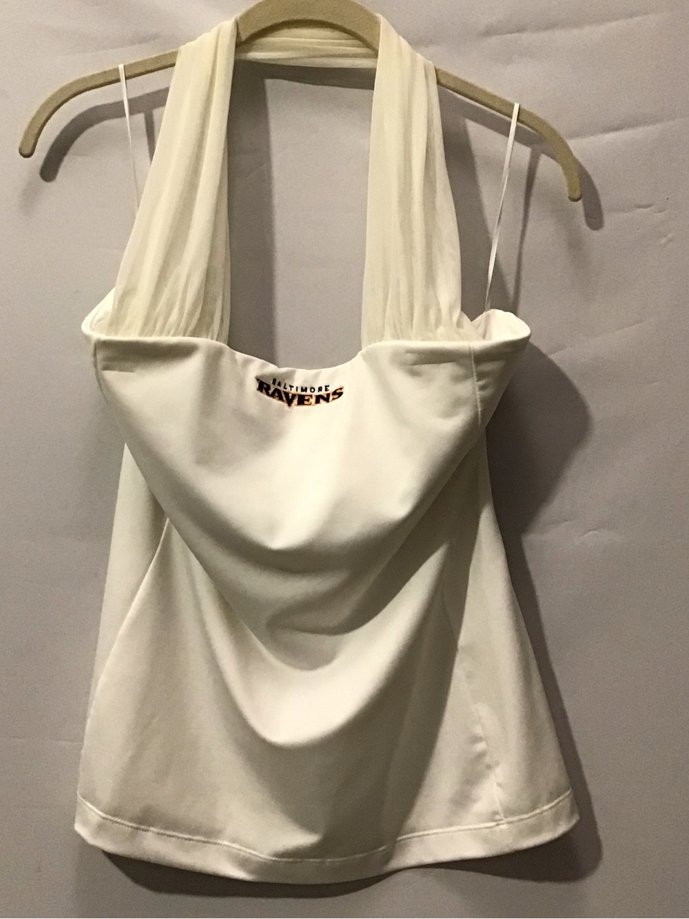 520 Baltimore Ravens White Halter Cowl-Neck Women's Camisole